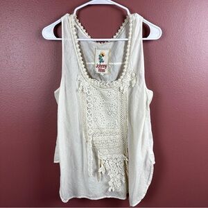 Johnny Was 100% cotton tank top with lace bib detail size medium